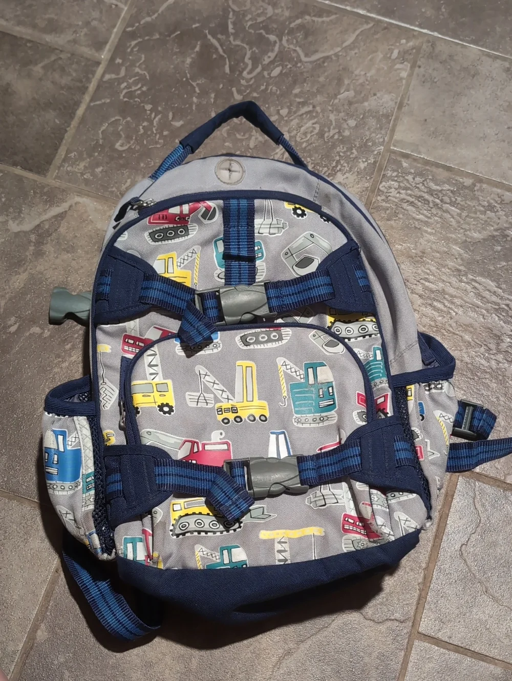 Pottery Barn Kids Construction Print Preschool Backpack - Gray & Navy